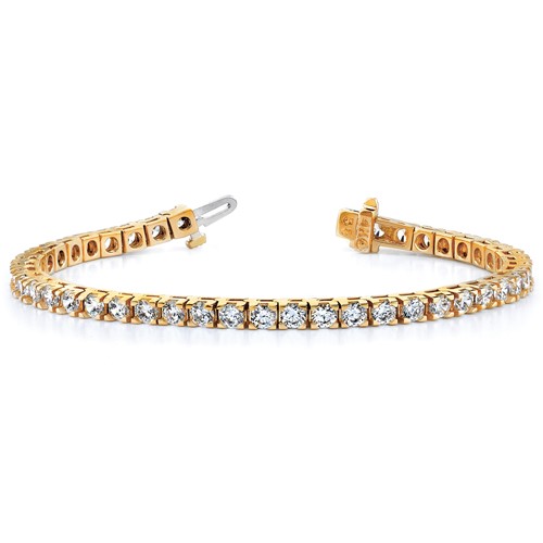 14K Yellow Gold Complete 1.25 Carat Round AA Diamond 4-prong Tennis Bracelet, 7"