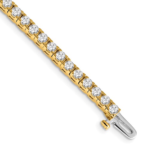 14K Yellow Gold Complete 4.1 Carat Round AA Diamond 4-prong Tennis Bracelet, 7"