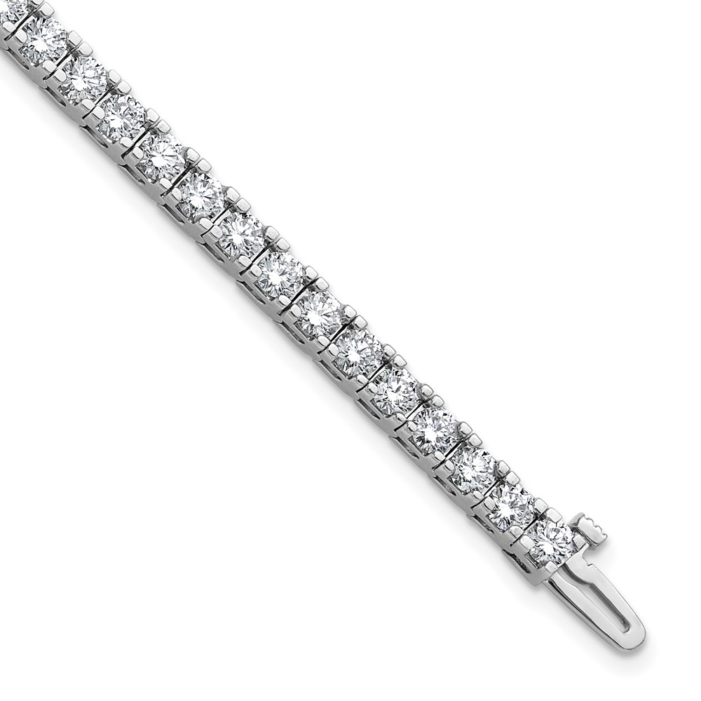 14K White Gold Complete 6.44 Carat Round AA Diamond 4-prong Tennis Bracelet, 7"