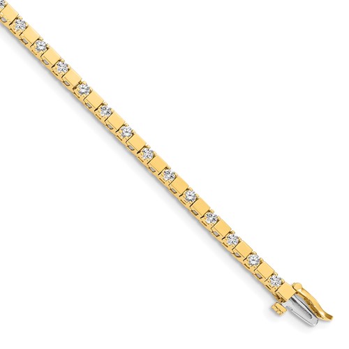 14K Yellow Gold Complete 1.1 Carat Round Aaa Diamond Square Link Tennis Bracelet, 7"