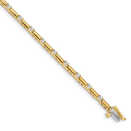 14K Yellow Gold Complete 1 Carat Round Aaa Diamond Bar Link Tennis Bracelet, 7"