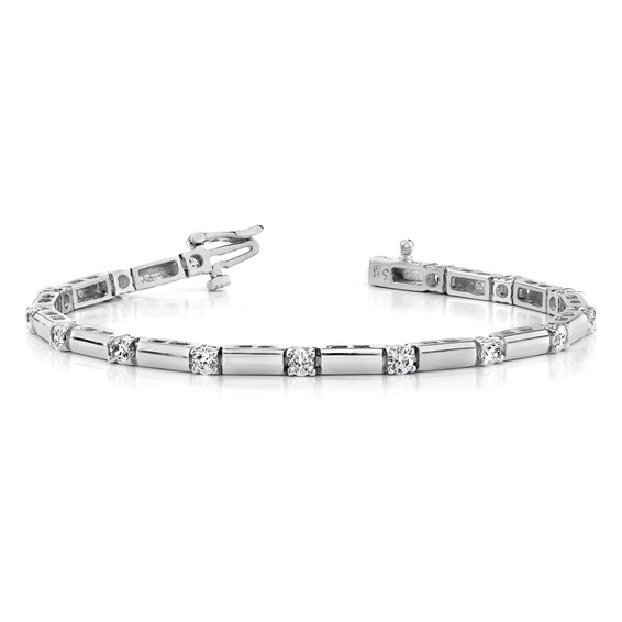 14k White Gold Holds 1 carat 19-2.4mm Round Diamond Bar Link 7 inch Tennis Bracelet Mounting