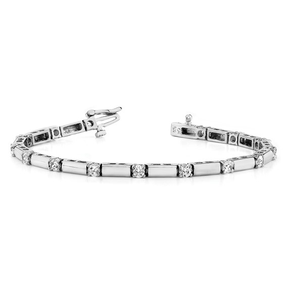14k White Gold Holds 2.1 carat 15-3.3mm Round Diamond Bar Link 7 inch Tennis Bracelet Mounting