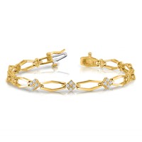 14K Yellow Gold Complete 0.20 Carat Round a Diamond Cluster Fancy Bracelet, 7" view 3