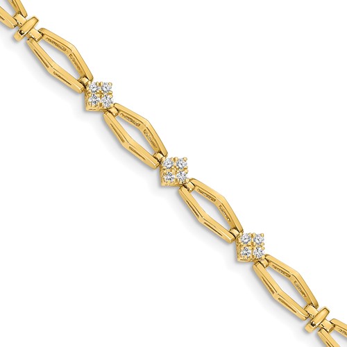 14K Yellow Gold Complete 0.20 Carat Round AA Diamond Cluster Fancy Bracelet, 7"