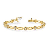 14K Yellow Gold Complete 0.75 Carat Round AA Diamond 4-prong Bar Link Tennis Bracelet, 7" view 3