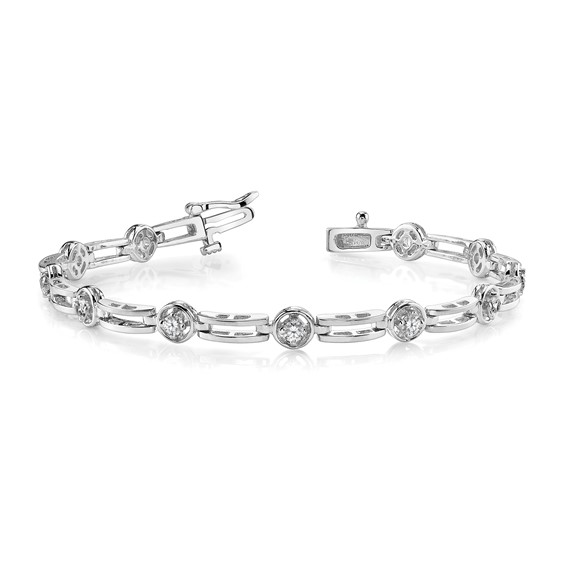 14k White Gold Holds 3/4 carat 11-2.6mm Round Diamond 4-prong Bar Link 7  inch Tennis Bracelet Mounting