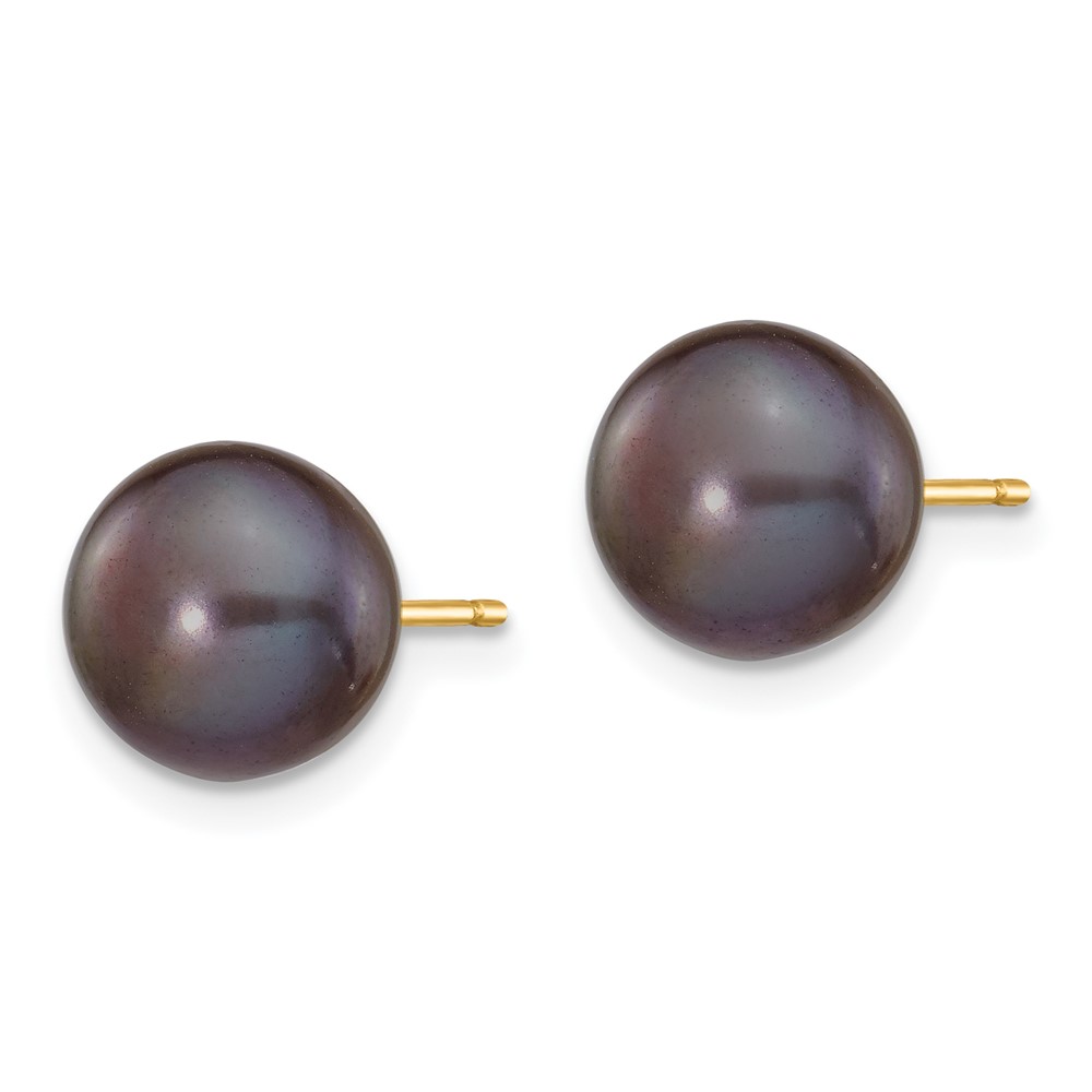 14k 8-9mm Black Button Freshwater Cultured Pearl Stud Post Earrings (X80BB)