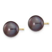 14K Yellow Gold 8-9mm Black Button Freshwater Cultured Pearl Stud Post Earrings view 2