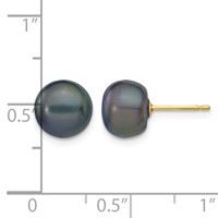 14K Yellow Gold 8-9mm Black Button Freshwater Cultured Pearl Stud Post Earrings view 4