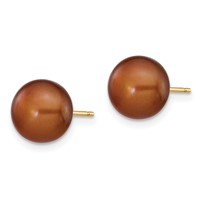14K 8-9mm Brown Button Freshwater Cultured Pearl Stud Post Earrings view 2