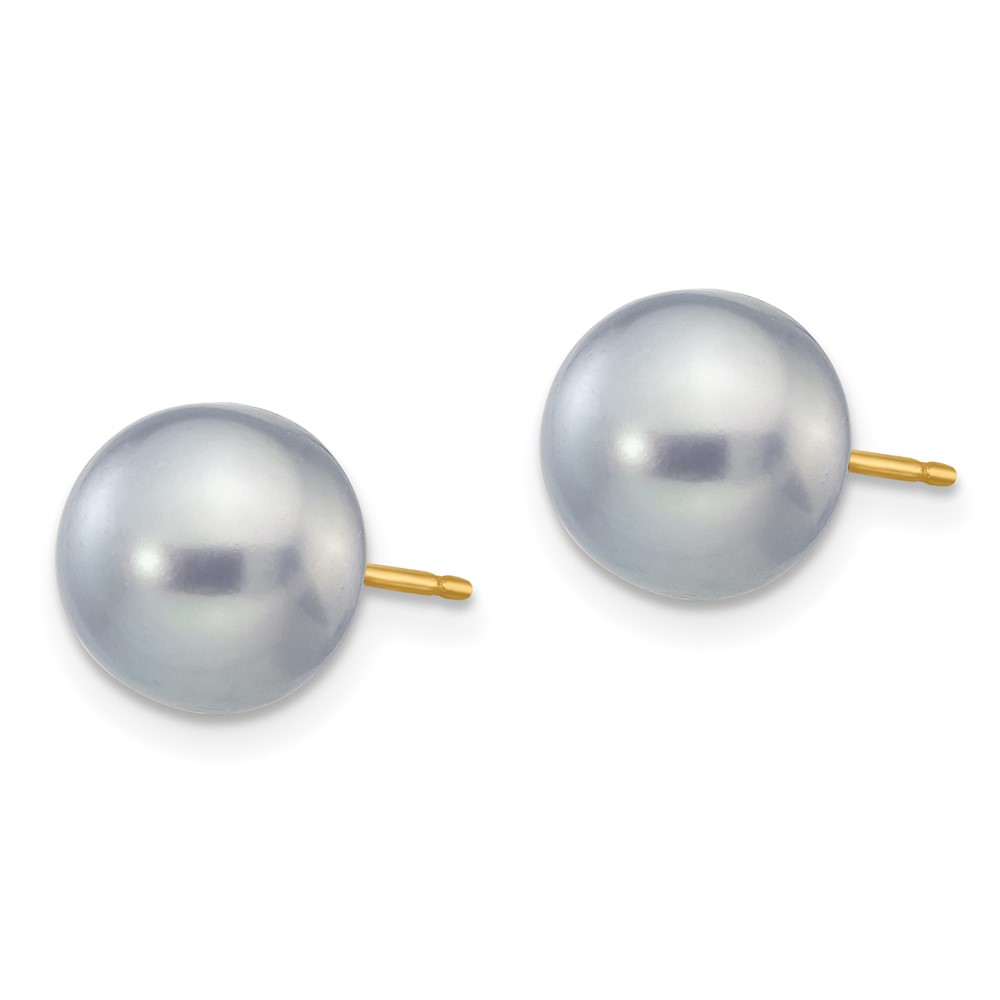 14k 8-9mm Grey Button Freshwater Cultured Pearl Stud Post Earrings (X80BG)