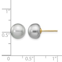 14K Yellow Gold 8-9mm Grey Button Freshwater Cultured Pearl Stud Post Earrings view 4