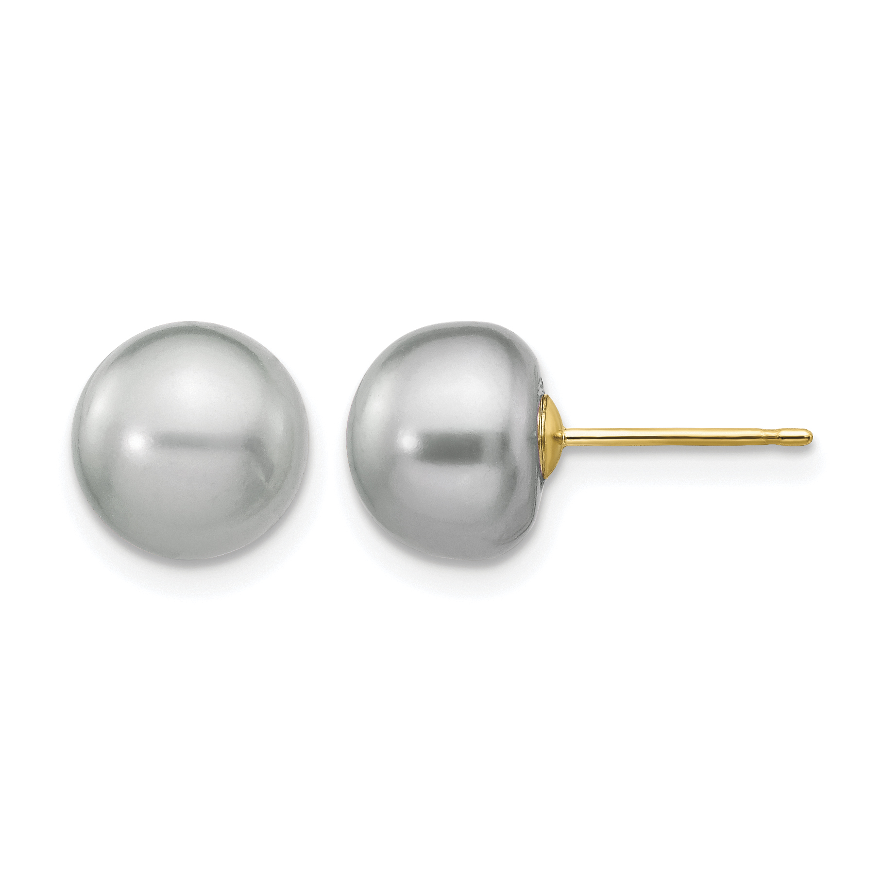 14k 8-9mm Grey Button Freshwater Cultured Pearl Stud Post Earrings (X80BG)