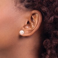 14K Yellow Gold 8-9mm Pink Button Freshwater Cultured Pearl Stud Post Earrings view 3