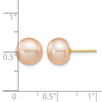 14K Yellow Gold 8-9mm Pink Button Freshwater Cultured Pearl Stud Post Earrings view 4
