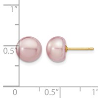 14K Yellow Gold 8-9mm Purple Button Freshwater Cultured Pearl Stud Post Earrings view 4