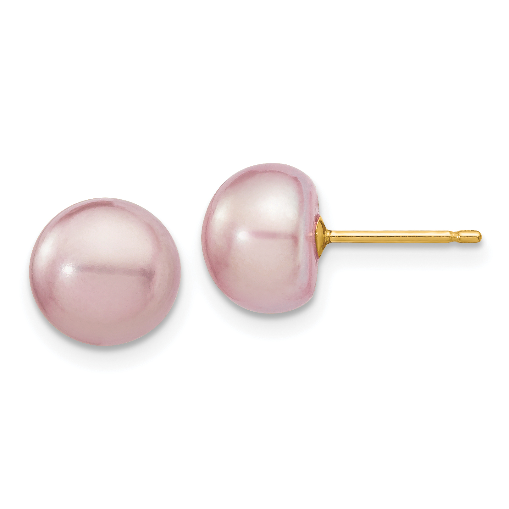 14k 8-9mm Purple Button Freshwater Cultured Pearl Stud Post Earrings (X80BPU)