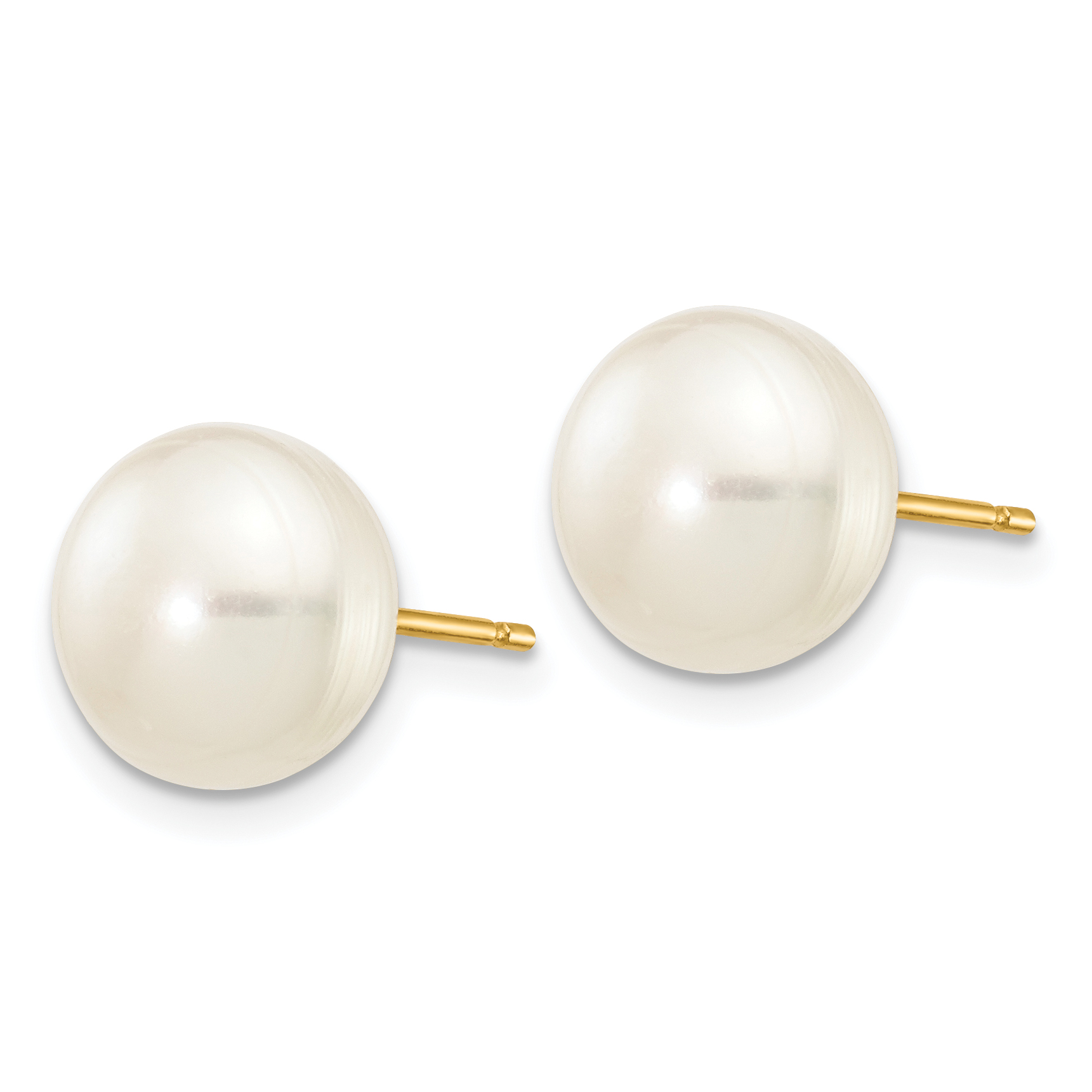 14k 8-9mm White Button Freshwater Cultured Pearl Stud Post Earrings X80BW - Picture 2 of 4