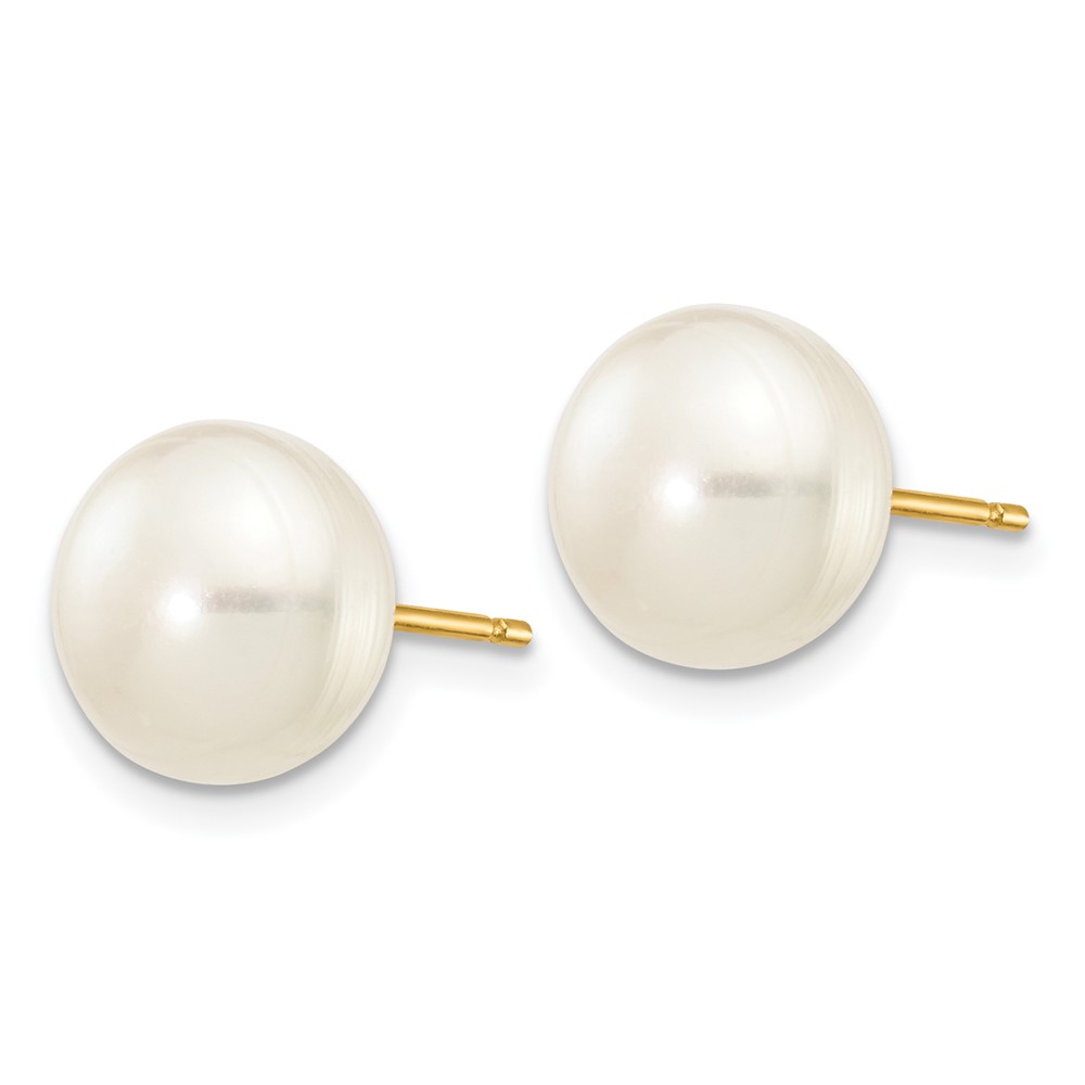 14k 8-9mm White Button Freshwater Cultured Pearl Stud Post Earrings (X80BW)