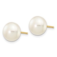14K Yellow Gold 8-9mm White Button Freshwater Cultured Pearl Stud Post Earrings view 2
