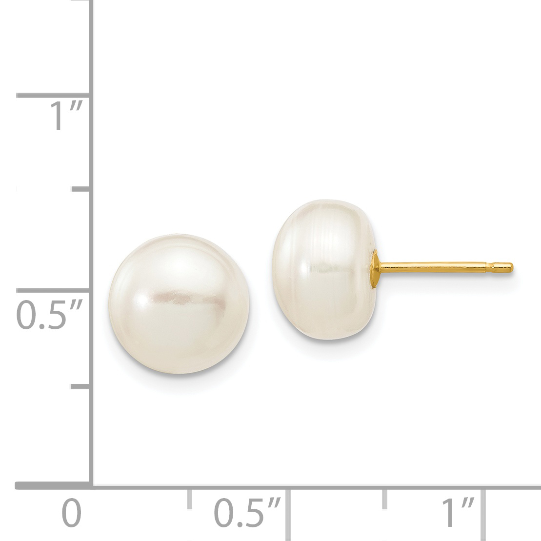14k 8-9mm White Button Freshwater Cultured Pearl Stud Post Earrings X80BW - Picture 4 of 4