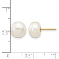 14K Yellow Gold 8-9mm White Button Freshwater Cultured Pearl Stud Post Earrings view 4