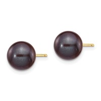 14K 8-9mm Black Round Freshwater Cultured Pearl Stud Post Earrings view 2