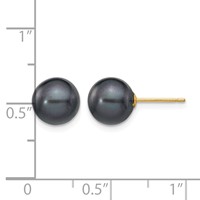 14K 8-9mm Black Round Freshwater Cultured Pearl Stud Post Earrings view 4
