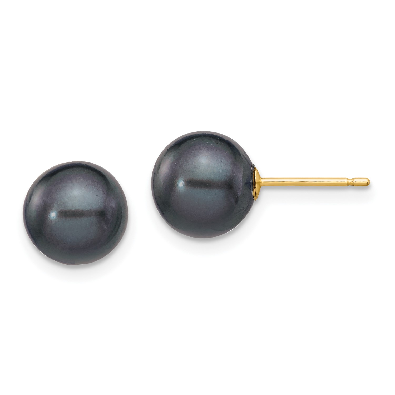 14k-Yellow-Gold-8-8-5mm-Black-Round-Freshwater-Cultured-Pearl-Stud-Earrings