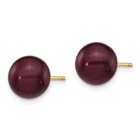 14K Yellow Gold 8-9mm Brown Round Freshwater Cultured Pearl Stud Post Earrings view 2