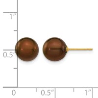 14K Yellow Gold 8-9mm Brown Round Freshwater Cultured Pearl Stud Post Earrings view 4
