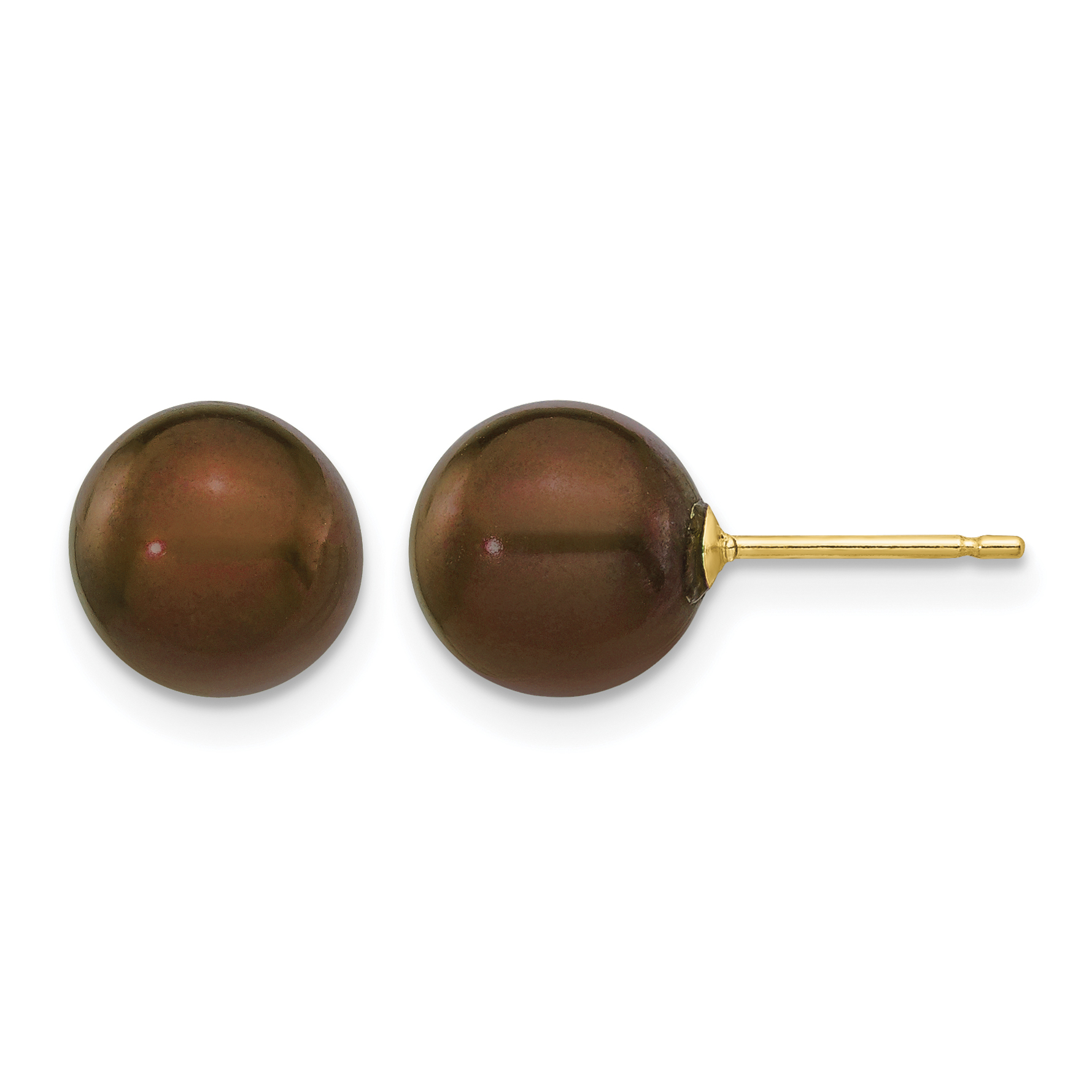 14k 8-9mm Brown Round Freshwater Cultured Pearl Stud Post Earrings (X80PC)