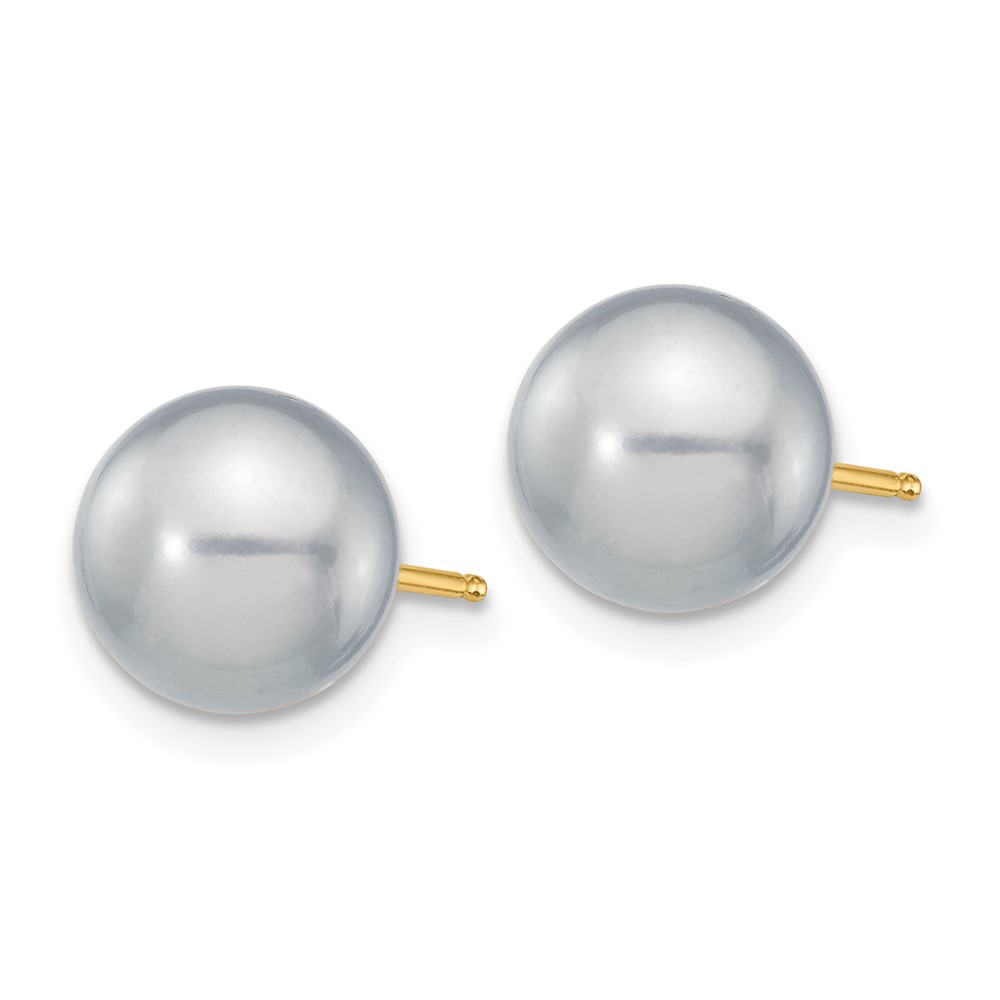 14k 8-9mm Grey Round Freshwater Cultured Pearl Stud Post Earrings (X80PG)