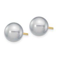 14K Yellow Gold 8-9mm Grey Round Freshwater Cultured Pearl Stud Post Earrings view 2