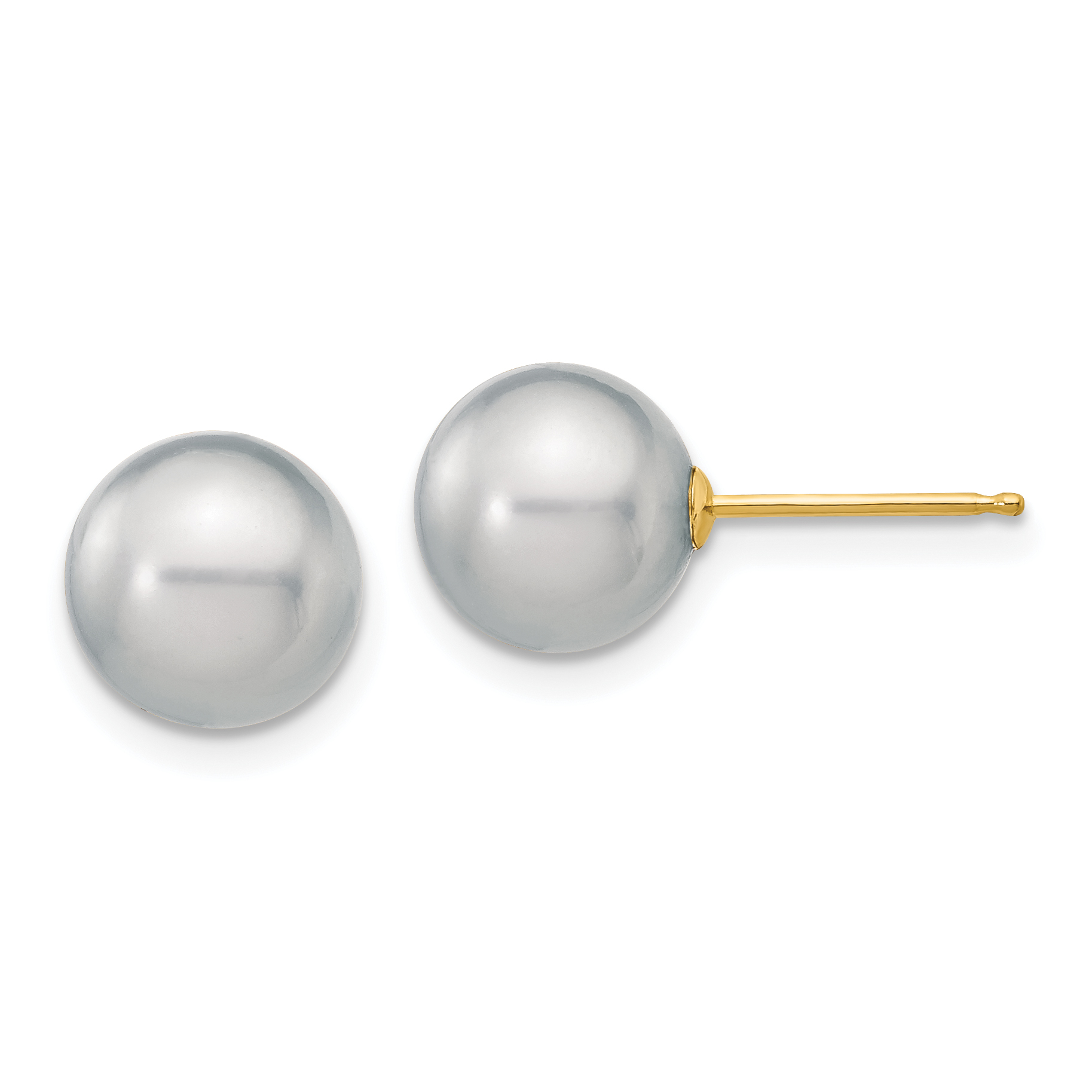 14k 8-9mm Grey Round Freshwater Cultured Pearl Stud Post Earrings (X80PG)