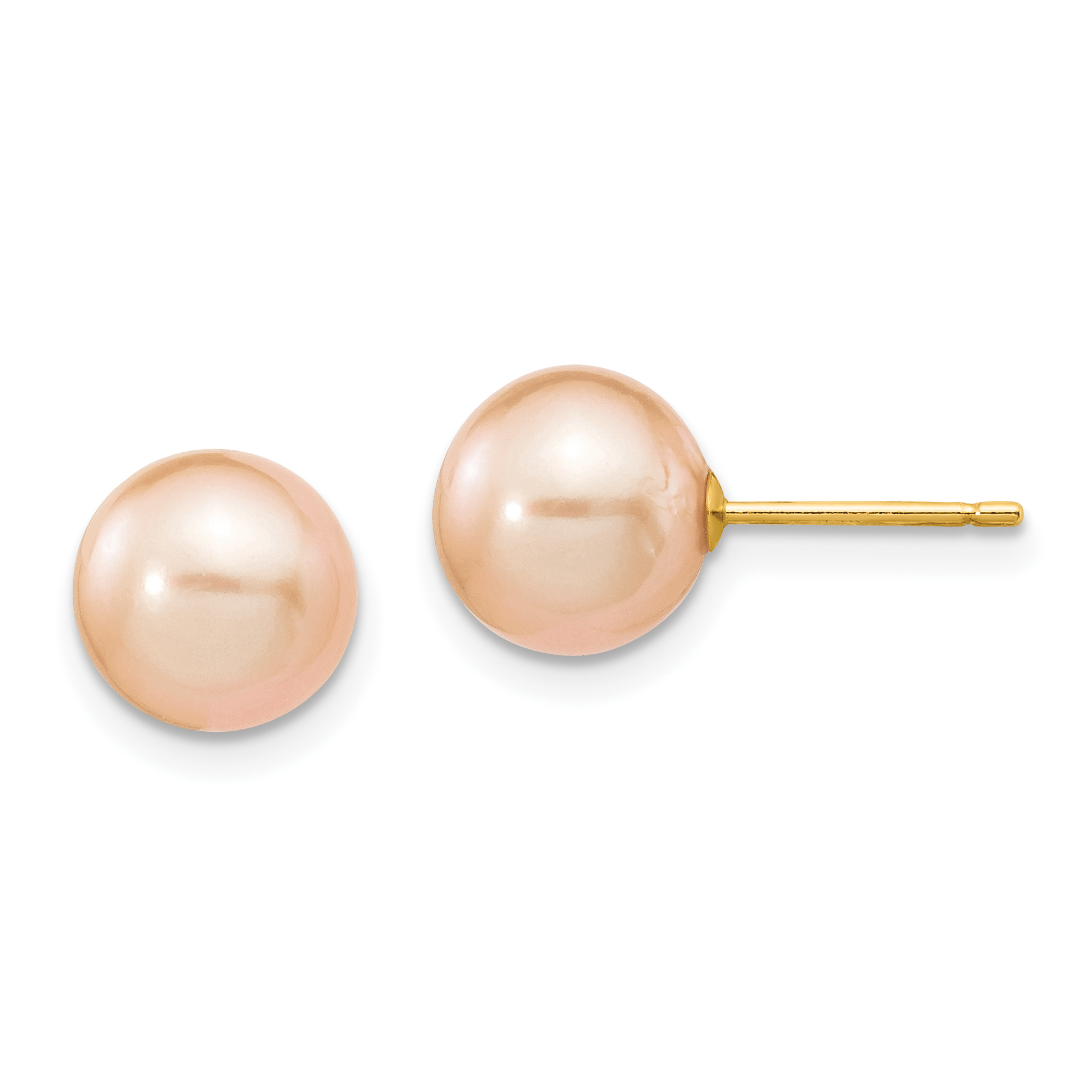 14k 8-9mm Pink Round Freshwater Cultured Pearl Stud Post Earrings (X80PPI)