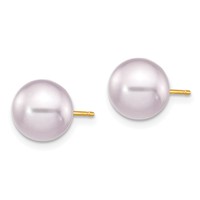 14K Yellow Gold 8-9mm Purple Round Freshwater Cultured Pearl Stud Post Earrings view 2