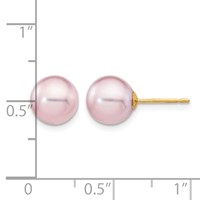 14K Yellow Gold 8-9mm Purple Round Freshwater Cultured Pearl Stud Post Earrings view 4