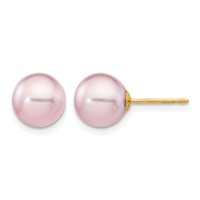 14K Yellow Gold 8-9mm Purple Round Freshwater Cultured Pearl Stud Post Earrings view 1