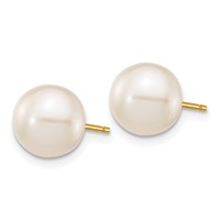 14K Yellow Gold 8-9mm White Round Freshwater Cultured Pearl Stud Post Earrings view 2