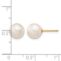 14K Yellow Gold 8-9mm White Round Freshwater Cultured Pearl Stud Post Earrings view 4