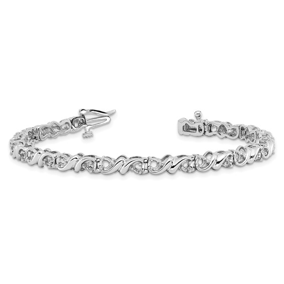 14k White Gold Holds 1.17 carat 30-2.1mm Round Diamond Fancy Swirl 7 inch Tennis Bracelet Mounting