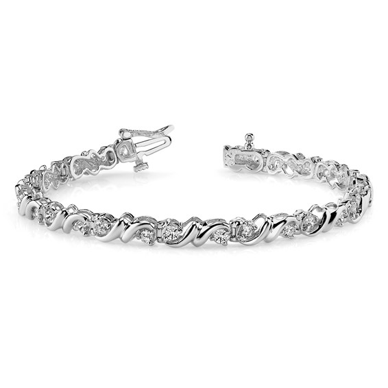 14k White Gold Holds 1.45 carat 28-2.4mm Round Diamond Fancy Swirl 7 inch Tennis Bracelet Mounting