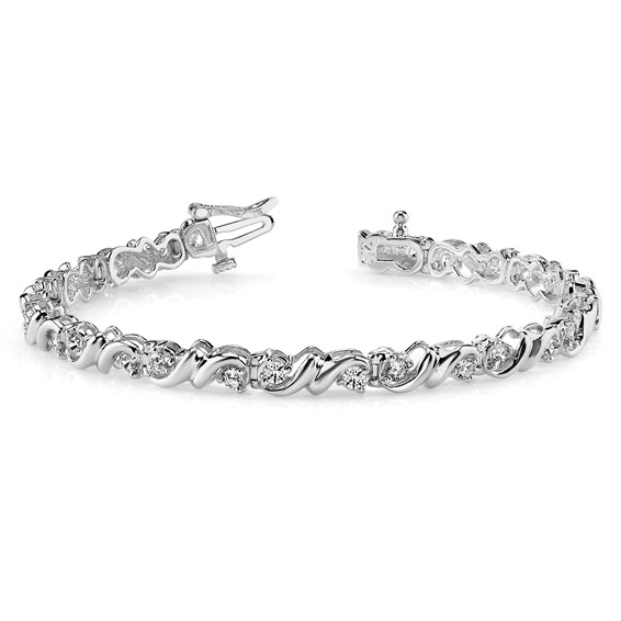 14k White Gold Holds 2.88 carat 28-3mm Round Diamond Fancy Swirl 7 inch Tennis Bracelet Mounting
