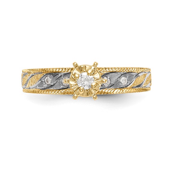 14k and Rhodium AA Quality 1/10 carat Diamond Trio Complete Engagement Ring