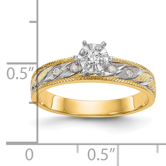 14k and Rhodium AA Quality 1/10 carat Diamond Trio Complete Engagement Ring