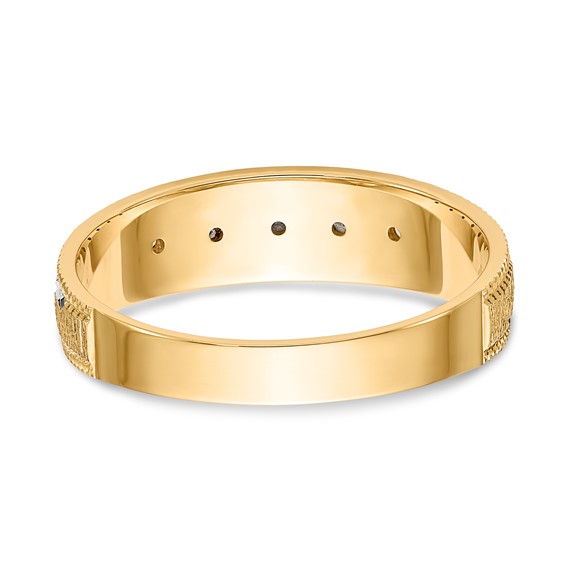 14k and Rhodium AA Quality 1/20 carat Diamond Trio Mens Complete Wedding Band