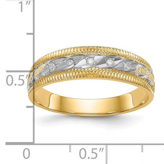 14k and Rhodium AA Quality 1/20 carat Diamond Trio Mens Complete Wedding Band