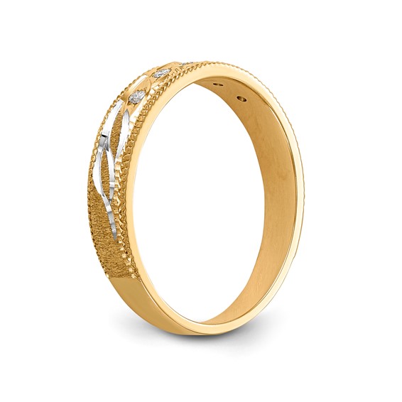 14k and Rhodium AA Quality 1/20 carat Diamond Trio Ladies Complete Wedding Band